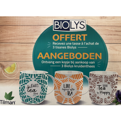 À l'achat de 3 tisanes Biolys recevez 1 tasse gratuite